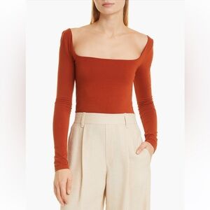 Vince Women Square Neck T-Shirt  Rust Amber  Long Sleeve Size S NWT $225